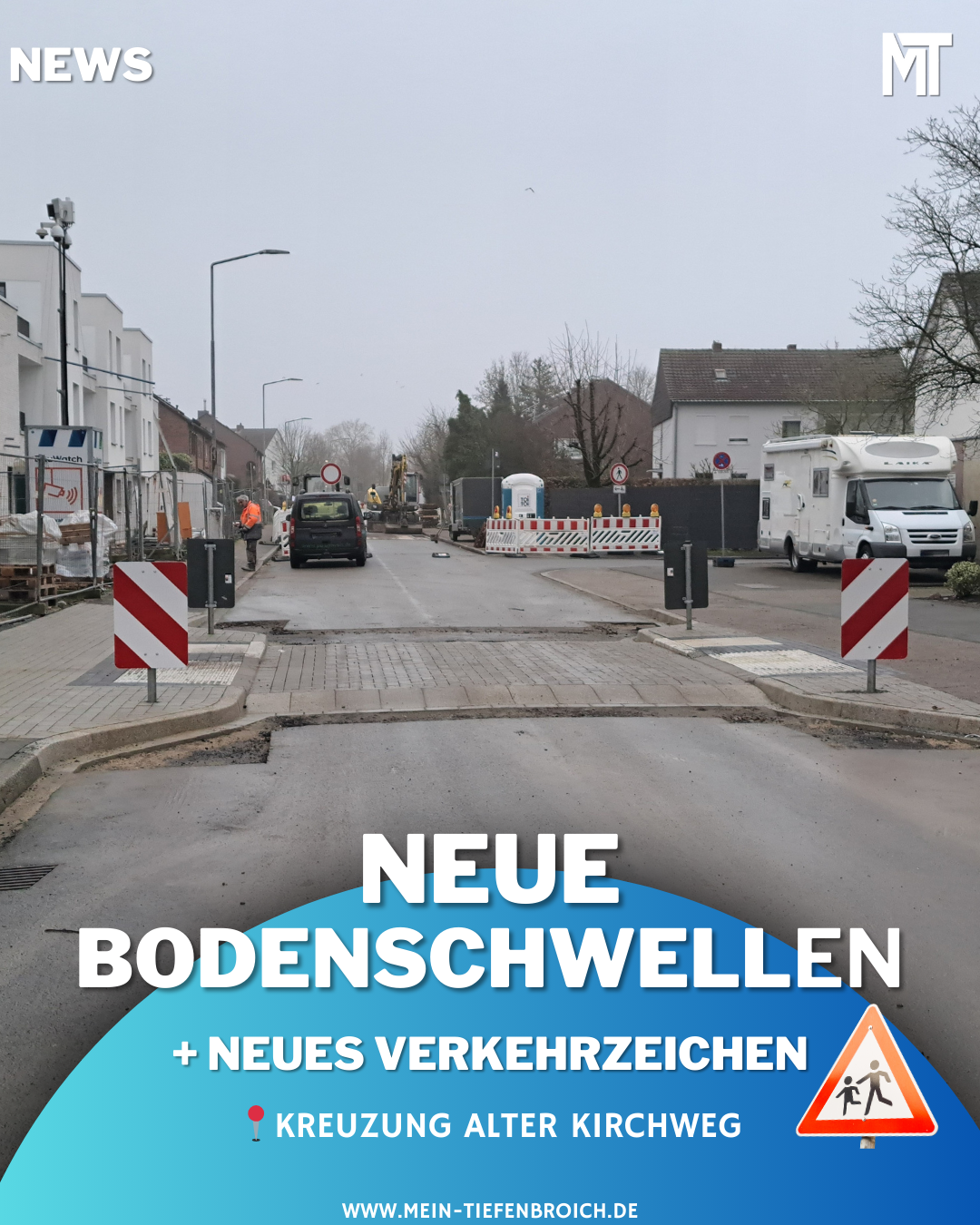 Neue Bodenschwellen und Verkehrsschild auf dem Alten Kirchweg – Mehr Sicherheit für Kinder